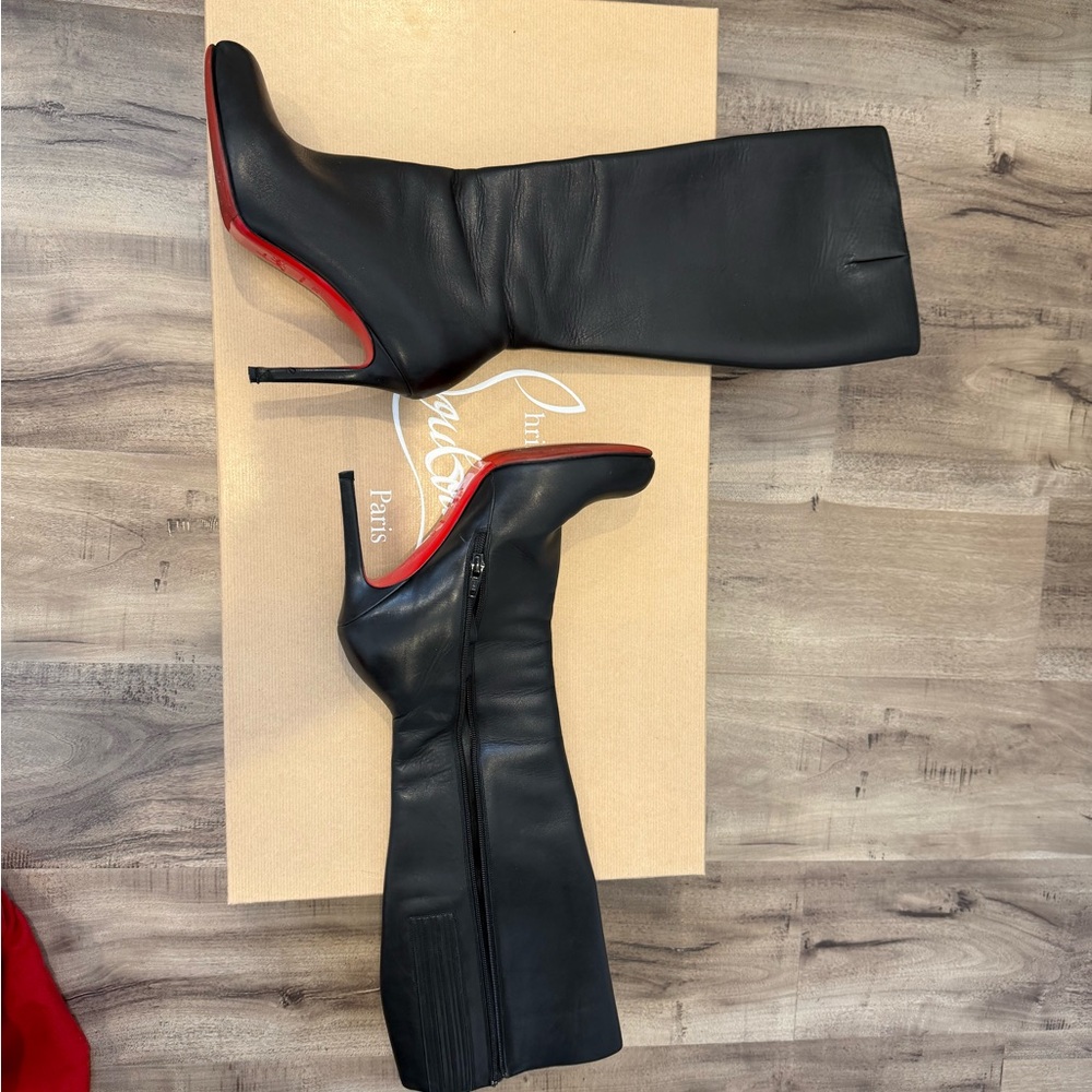 Christian Louboutin Black Heeled Boots with Red Soles
